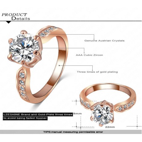 Crystal Rose Gold Plated White Diamond Ring Wedding Ring for Women Or Men(5-10)