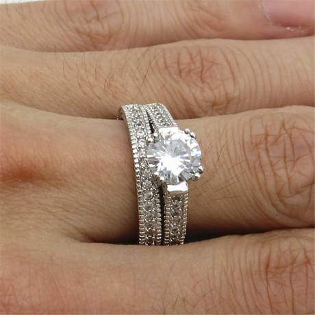 Crystal White Gold Plated Ring Composite White Diamond Ring for Women(6-10)
