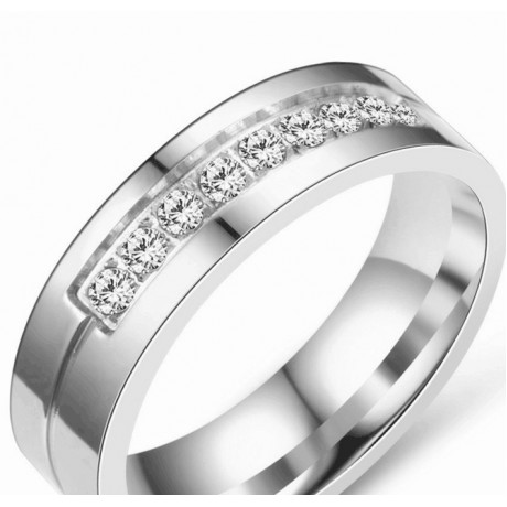 Simple Stainless Steel Lover Rings Crystal Diamond Couple Rings(AAA Diamond)