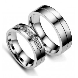 Simple Stainless Steel Lover Rings Crystal Diamond Couple Rings(AAA Diamond) 