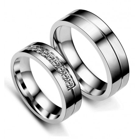 Simple Stainless Steel Lover Rings Crystal Diamond Couple Rings(AAA Diamond)