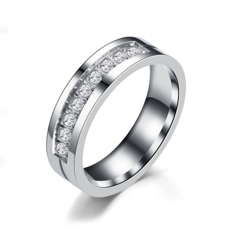 Simple Stainless Steel Lover Rings Crystal Diamond Couple Rings(AAA Diamond)