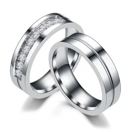 Simple Stainless Steel Lover Rings Crystal Diamond Couple Rings(AAA Diamond)