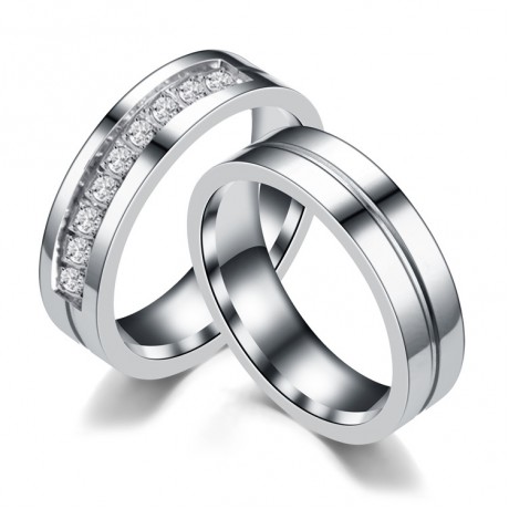 Simple Stainless Steel Lover Rings Crystal Diamond Couple Rings(AAA Diamond)