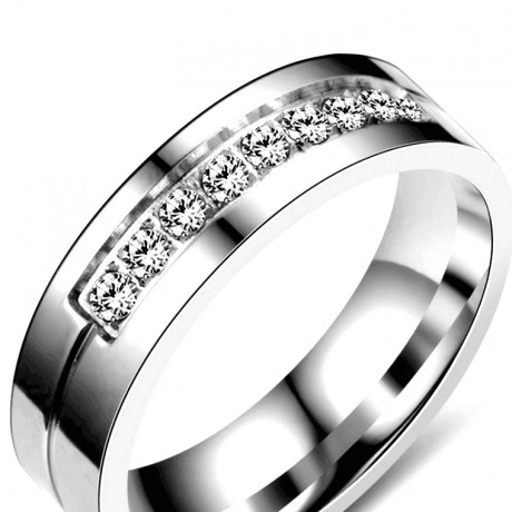 Simple Stainless Steel Lover Rings Crystal Diamond Couple Rings(AAA Diamond)