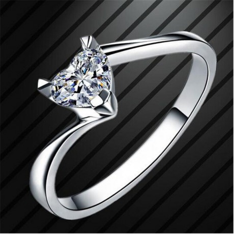 Simple Heart Diamond Rings 925 Sterling Silver Fashion Ring For Women Valentines Gift(5-11)