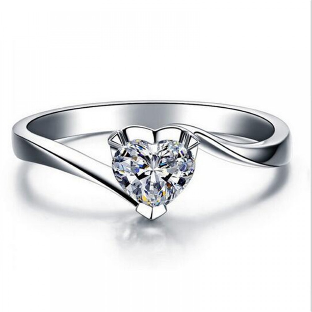 Simple Heart Diamond Rings 925 Sterling Silver Fashion Ring For Women Valentines Gift(5-11)
