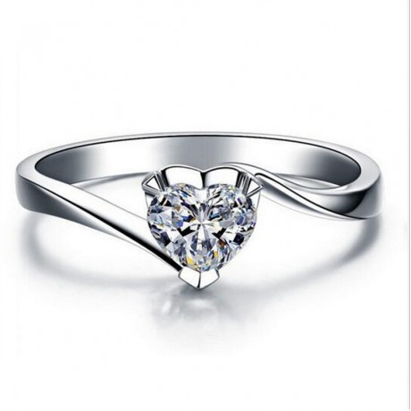 Simple Heart Diamond Rings 925 Sterling Silver Fashion Ring For Women Valentines Gift(5-11)
