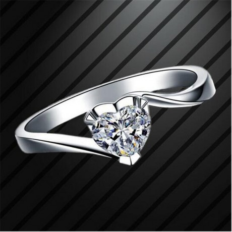 Simple Heart Diamond Rings 925 Sterling Silver Fashion Ring For Women Valentines Gift(5-11)