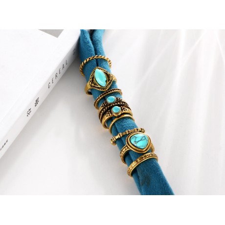 Vintage Retro Turquoise Ring Set Stackable Gems Knuckle Ring Set For Women And Men