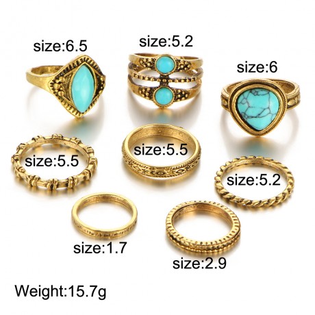 Vintage Retro Turquoise Ring Set Stackable Gems Knuckle Ring Set For Women And Men
