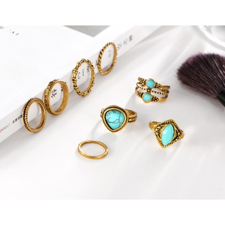 Vintage Retro Turquoise Ring Set Stackable Gems Knuckle Ring Set For Women And Men