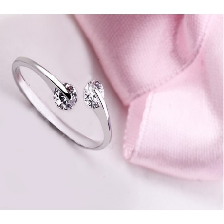Open Sterling Silver Rose Gold Ring-Adjustable Crystal Ring