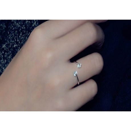 Open Sterling Silver Rose Gold Ring-Adjustable Crystal Ring