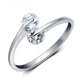 Open Sterling Silver Rose Gold Ring-Adjustable Crystal Ring