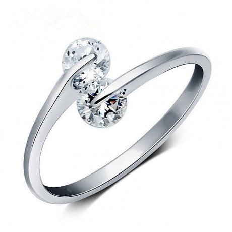 Open Sterling Silver Rose Gold Ring-Adjustable Crystal Ring