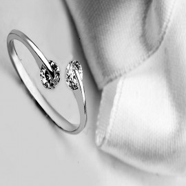 Open Sterling Silver Rose Gold Ring-Adjustable Crystal Ring 