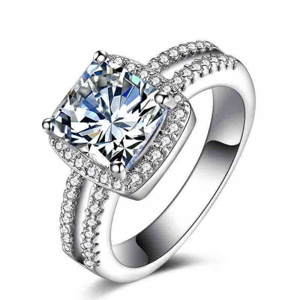 Princess Brilliant Platinum Plated Ring Diamond Engagement Ring of Wedding Ring for Women
