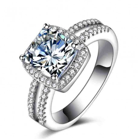 Princess Brilliant Platinum Plated Ring Diamond Engagement Ring of Wedding Ring for Women
