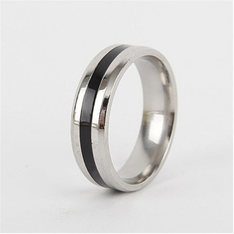 Simple Stainless Steel 6mm Band Rings With Black Line For Women And Men(5-13)