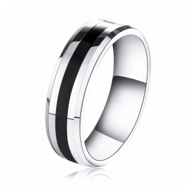 Simple Stainless Steel 6mm Band Rings With Black Line For Women And Men(5-13)