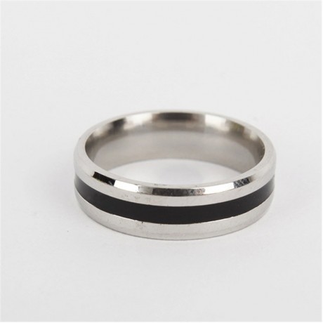 Simple Stainless Steel 6mm Band Rings With Black Line For Women And Men(5-13)