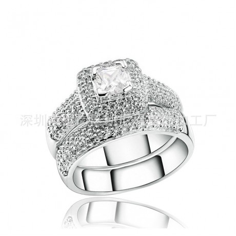 Hot Cubic Zirconia Ring Set Diamond Platinum-Plated Ring Set For Women(6-9)