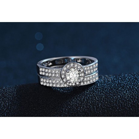 Platinum-Plated Ring Set Round Zirconia Diamond Ring Set For Boys And Girls(6-8)