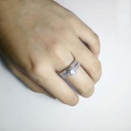 Platinum-Plated Ring Set Round Zirconia Diamond Ring Set For Boys And Girls(6-8) 