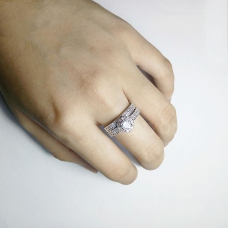 Platinum-Plated Ring Set Round Zirconia Diamond Ring Set For Boys And Girls(6-8)