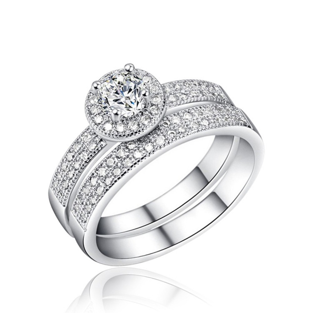 Platinum-Plated Ring Set Round Zirconia Diamond Ring Set For Boys And Girls(6-8)
