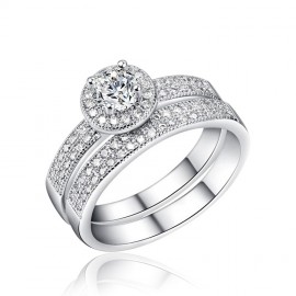 Platinum-Plated Ring Set Round Zirconia Diamond Ring Set For Boys And Girls(6-8)