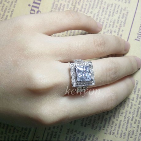 Vintage Retro Cubic Zirconia Ring Gorgeous Platinum-Plated Diamond Rings For Girls(6-9)