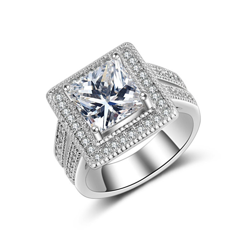Vintage Retro Cubic Zirconia Ring Gorgeous Platinum-Plated Diamond Rings For Girls(6-9)