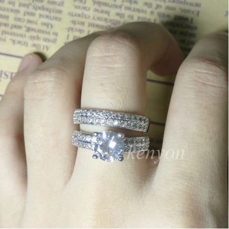White Gold Plated Ring Set Zirconia Diamond Bridal Ring Set For Girls(6-9)
