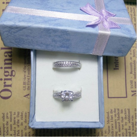 White Gold Plated Ring Set Zirconia Diamond Bridal Ring Set For Girls(6-9)