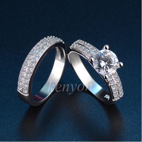 White Gold Plated Ring Set Zirconia Diamond Bridal Ring Set For Girls(6-9)