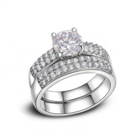 White Gold Plated Ring Set Zirconia Diamond Bridal Ring Set For Girls(6-9)
