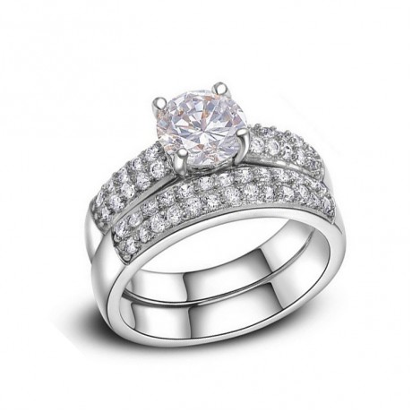 White Gold Plated Ring Set Zirconia Diamond Bridal Ring Set For Girls(6-9)