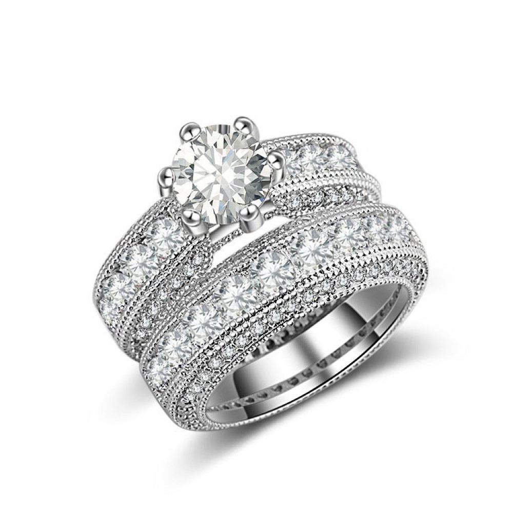 Composite Diamond Bridal Ring Set White Gold Plated Zirconia Ring Set For Women And Girls(6-8)