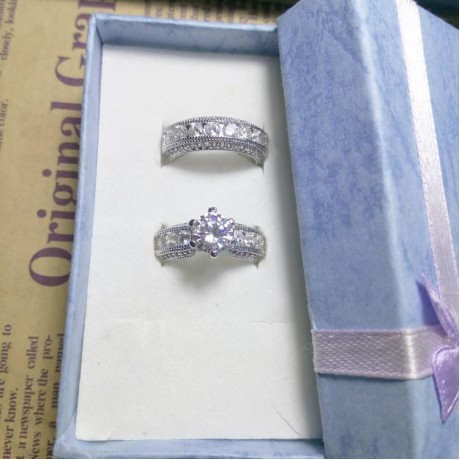 Composite Diamond Bridal Ring Set White Gold Plated Zirconia Ring Set For Women And Girls(6-8)