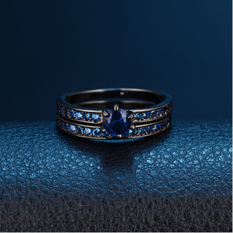 Black Gold Plated Fashion Ring Set AAA Zirconia Lovers Ring Set For Men And Women(6-9)