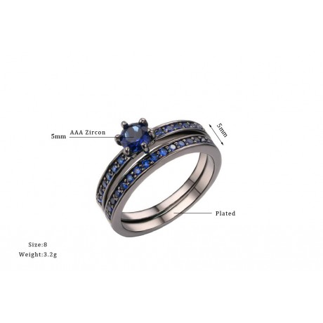 Black Gold Plated Fashion Ring Set AAA Zirconia Lovers Ring Set For Men And Women(6-9)