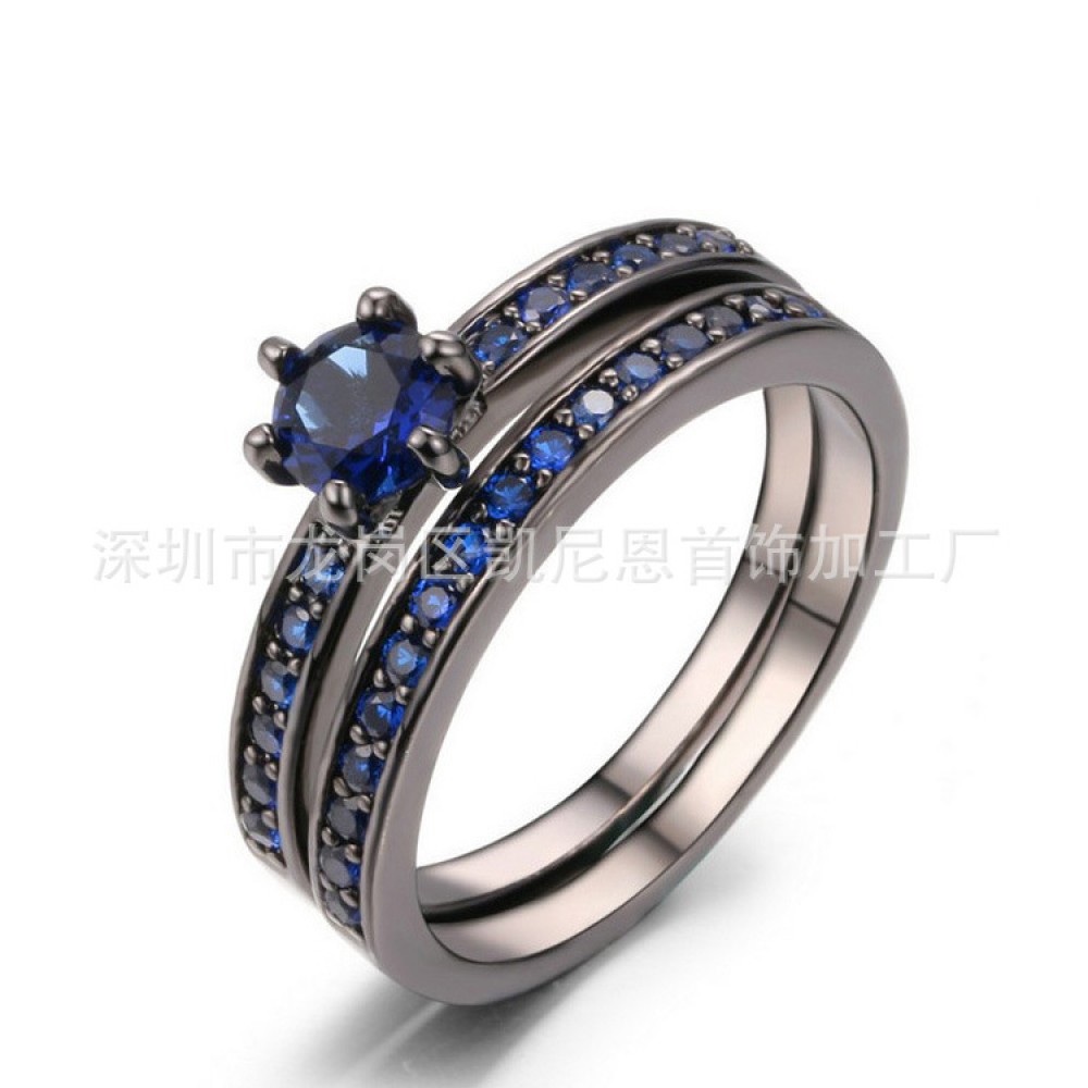 Black Gold Plated Fashion Ring Set AAA Zirconia Lovers Ring Set For Men And Women(6-9)