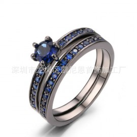 Black Gold Plated Fashion Ring Set AAA Zirconia Lovers Ring Set For Men And Women(6-9)