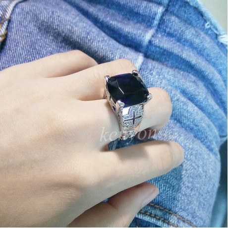 White Gold Plated Diamond Ring Sapphire Zirconia Ring For Girls And Women(6-9)
