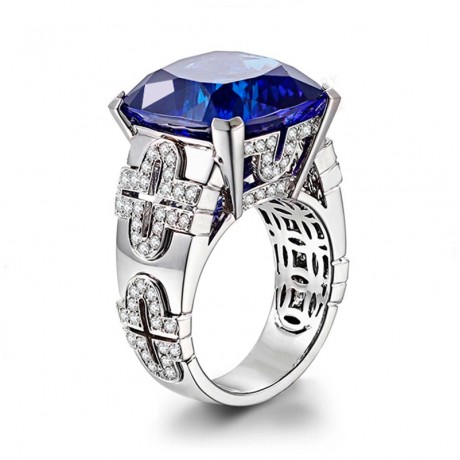 White Gold Plated Diamond Ring Sapphire Zirconia Ring For Girls And Women(6-9)