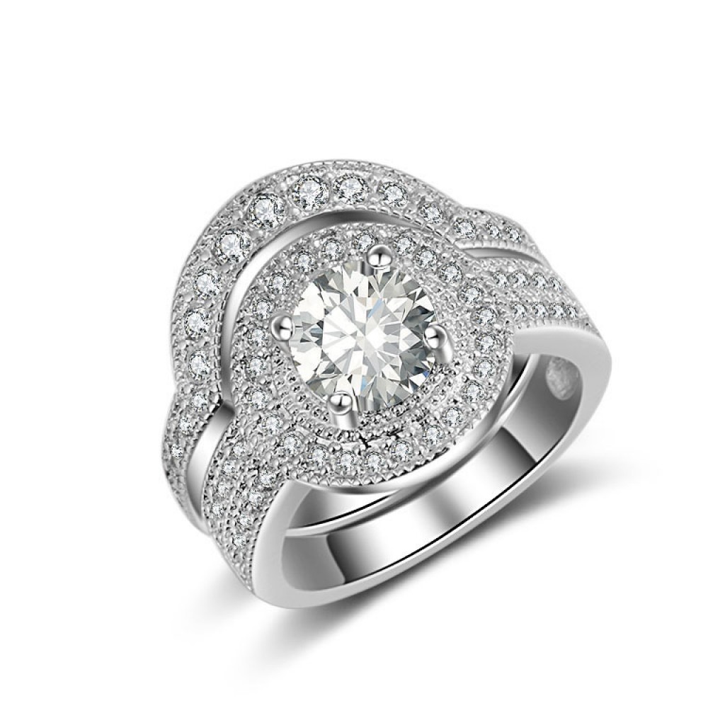 Fashion AAA Zirconia Diamond Ring Set White Gold Plated Bridal Ring Set For Girls(6-9)
