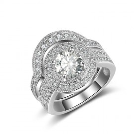 Fashion AAA Zirconia Diamond Ring Set White Gold Plated Bridal Ring Set For Girls(6-9)