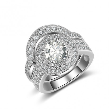 Fashion AAA Zirconia Diamond Ring Set White Gold Plated Bridal Ring Set For Girls(6-9)